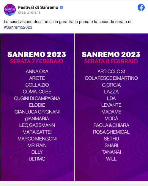 Sanremo 2023 - Artisti in gara