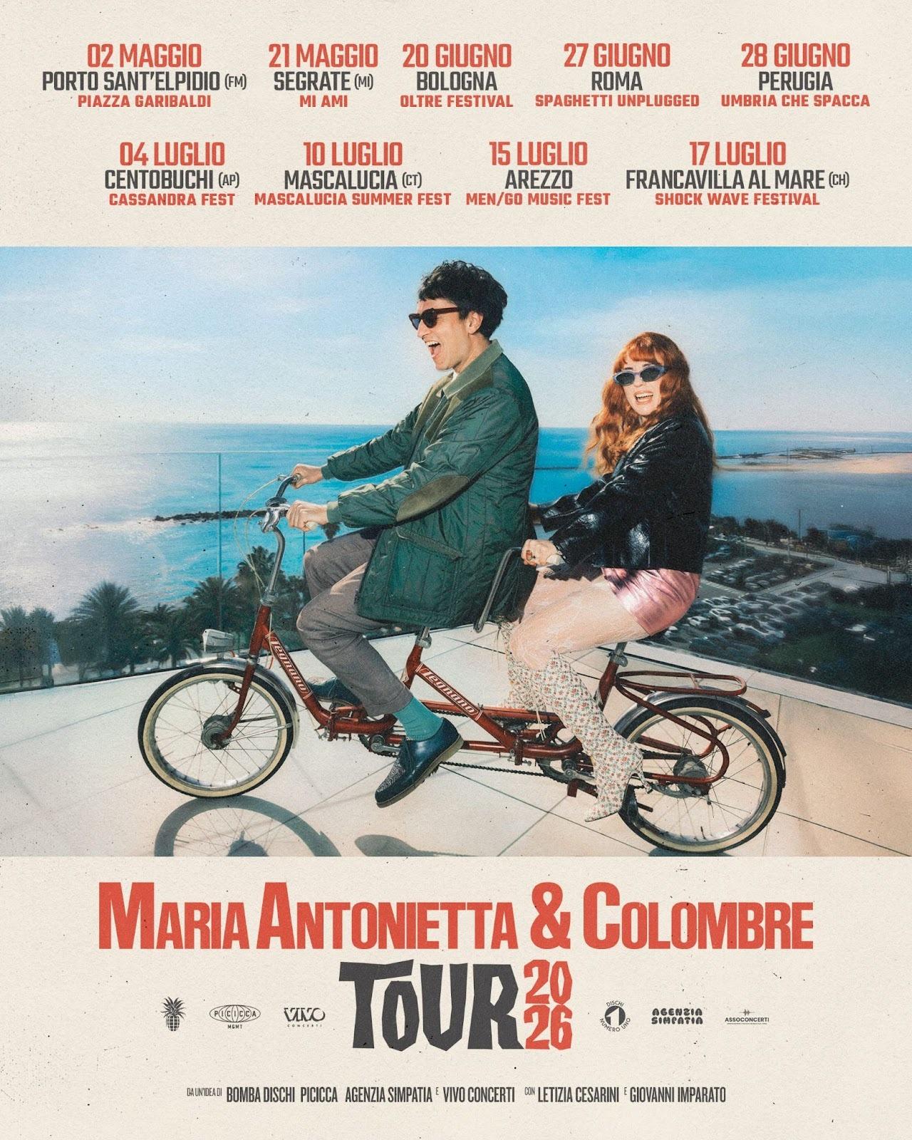 Maria Antonietta e Colombre locandina tour estivo 2026 La felicità e basta