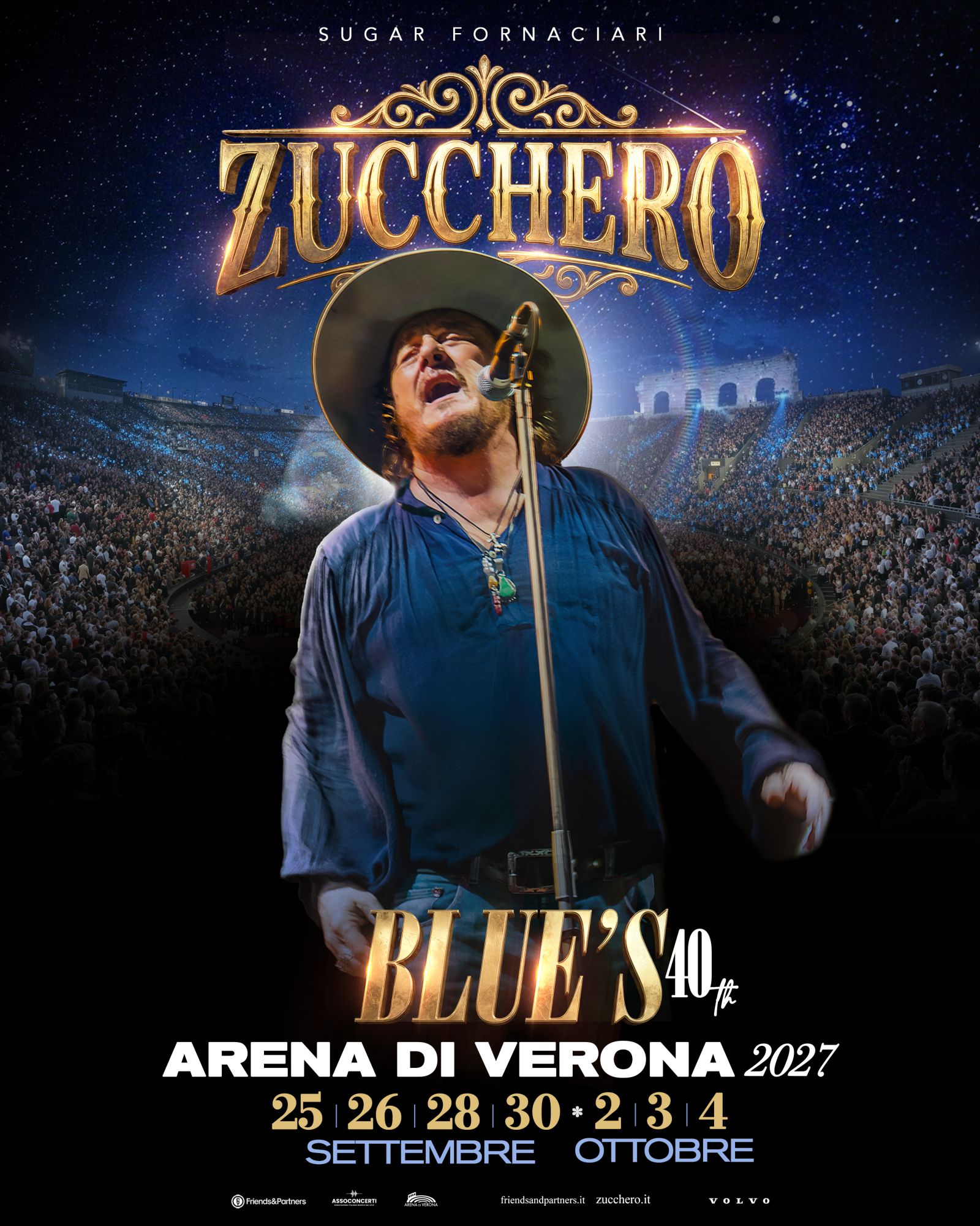 Zucchero Fornaciari 2027: locandina di Blue's 40th all'Arena di Verona