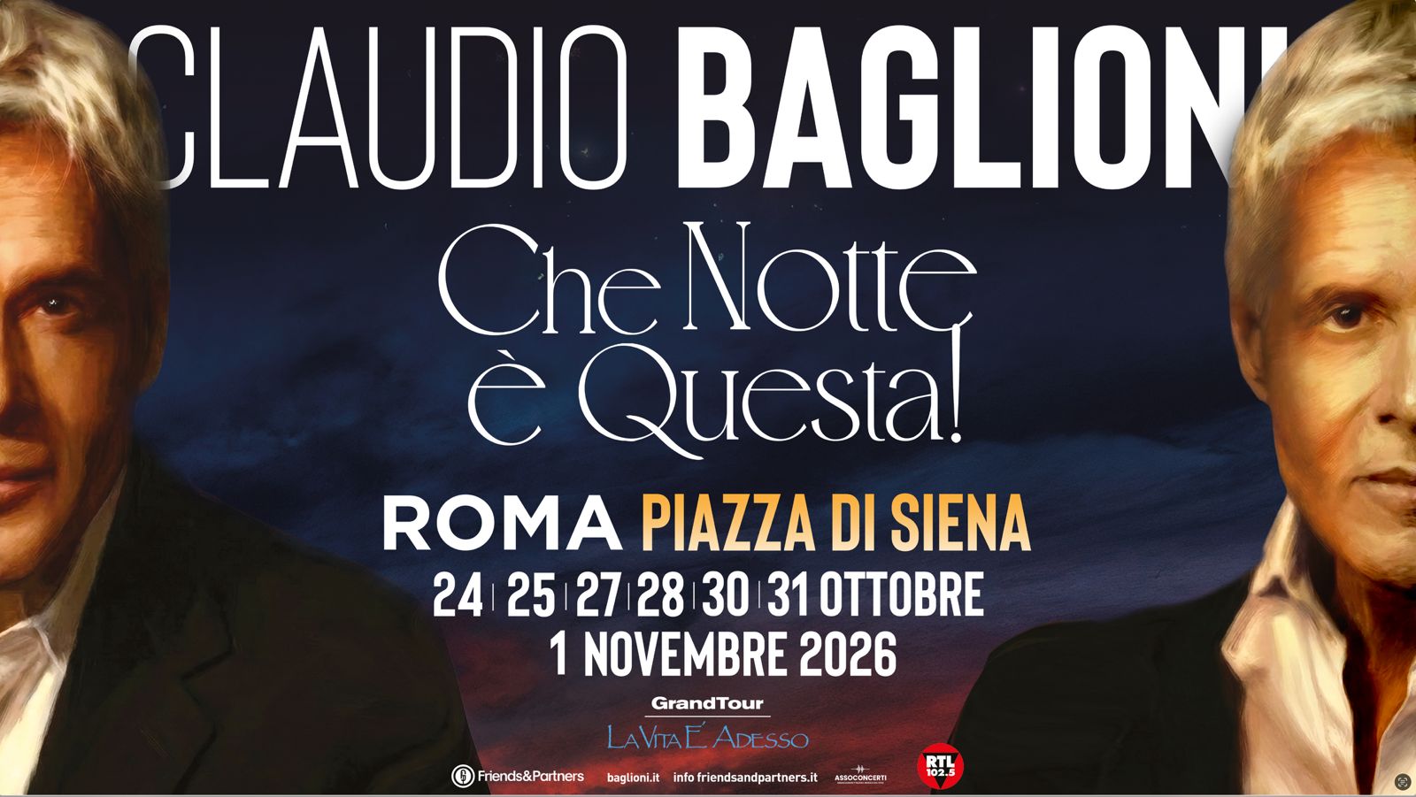 Claudio Baglioni che si esibisce in un concerto a Piazza di Siena a Roma 2026